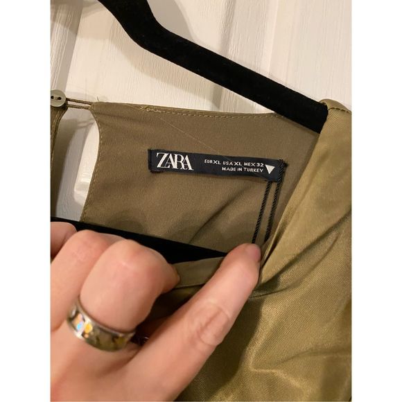 Zara NWT khaki geeen long-sleeve cropped shirt blouse size XL - Picture 2 of 8